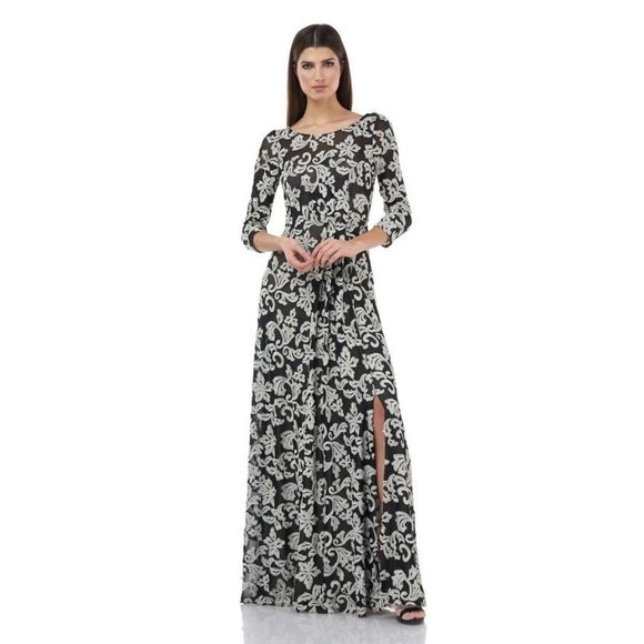 JS Collections Silver Black Embroidered 3/4 Sleeve - Picture 1 of 7